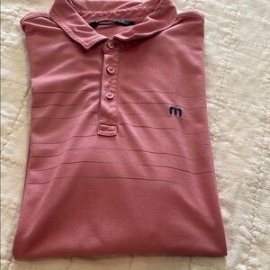 Travis Mathew Pink Polo Shirt with Subtle Stripes